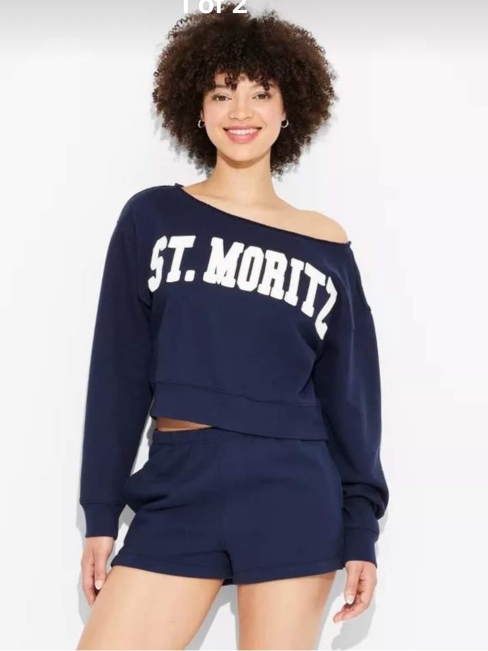 Wild fable Navy Off-Shoulder Cropped Long Sleeve